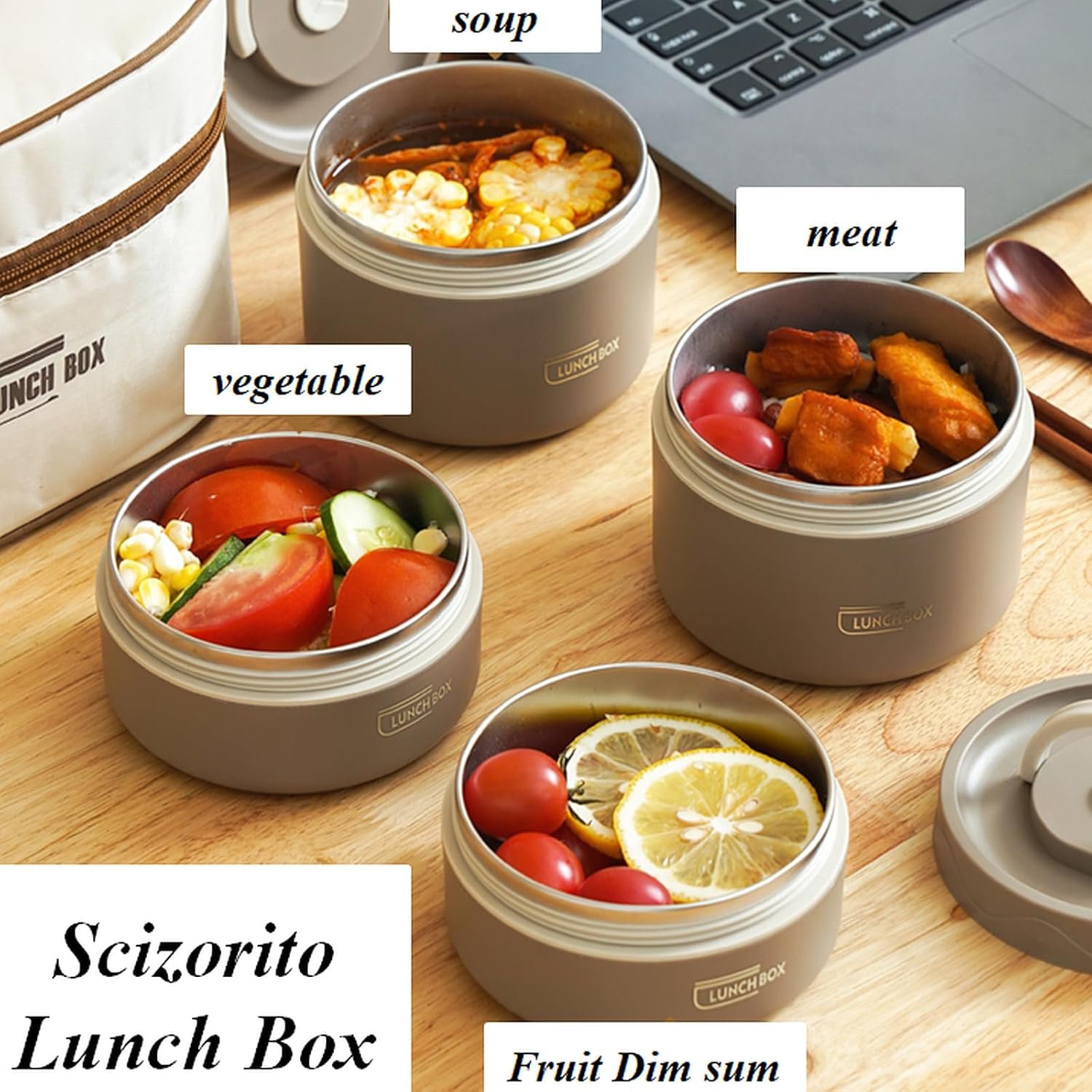 2-Pack Beige 304 Stainless Steel Microwave-Safe Lunch Box Set - Stackable Insulated Bento Containers for Office & School - V888-ELOSUNG45759 2-Pack Beige 304 Stainless Steel Microwave-Safe Lunch Box Set - Stackable Insulated Bento Containers for Office & School - Image 3