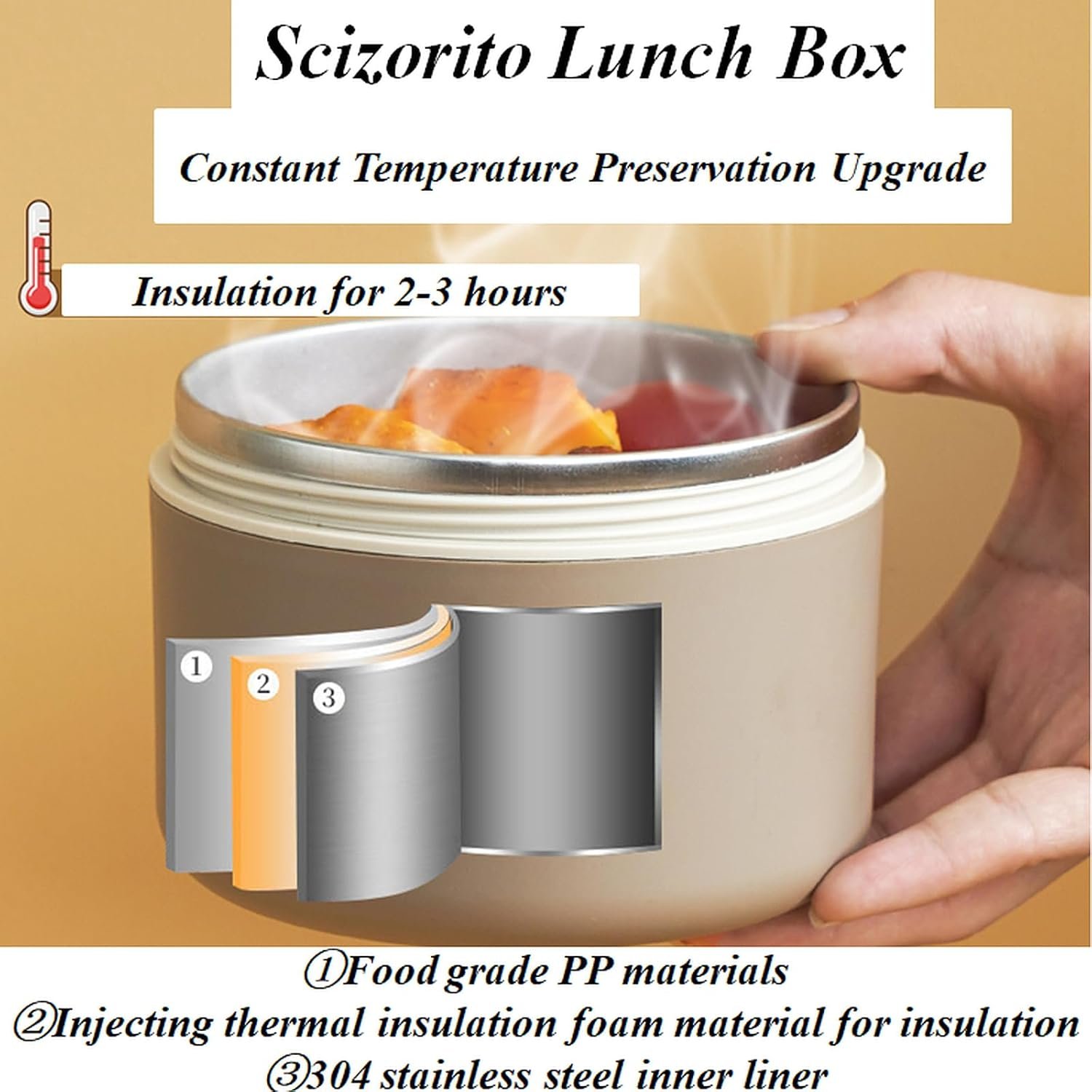 2-Pack Beige 304 Stainless Steel Microwave-Safe Lunch Box Set - Stackable Insulated Bento Containers for Office & School - V888-ELOSUNG45759 2-Pack Beige 304 Stainless Steel Microwave-Safe Lunch Box Set - Stackable Insulated Bento Containers for Office & School - Image 4