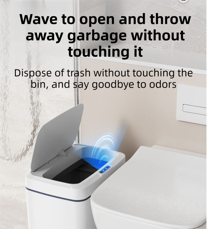 Black Intelligent Dual-Sensor Trash Can (Hand-Wave & Knee-Bend) - Slim-Fit Touchless Battery-Powered Bin for Bathroom & Kitchen - V888-ELOSUNG45953 Black Intelligent Dual-Sensor Trash Can (Hand-Wave & Knee-Bend) - Slim-Fit Touchless Battery-Powered Bin for Bathroom & Kitchen - Image 3