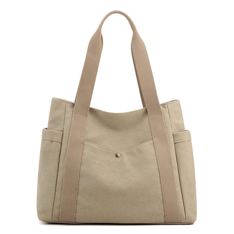 Grey Women's Large Canvas Tote Bag Minimalist Shoulder Handbag High Capacity 39cm for Work School & Travel