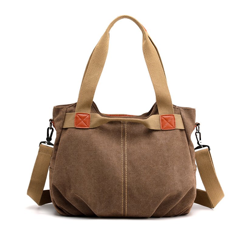 Coffee Women's Retro Canvas Tote Bag Large Capacity Shoulder Handbag Adjustable Crossbody Strap 35cm for Travel Work & Daily Use