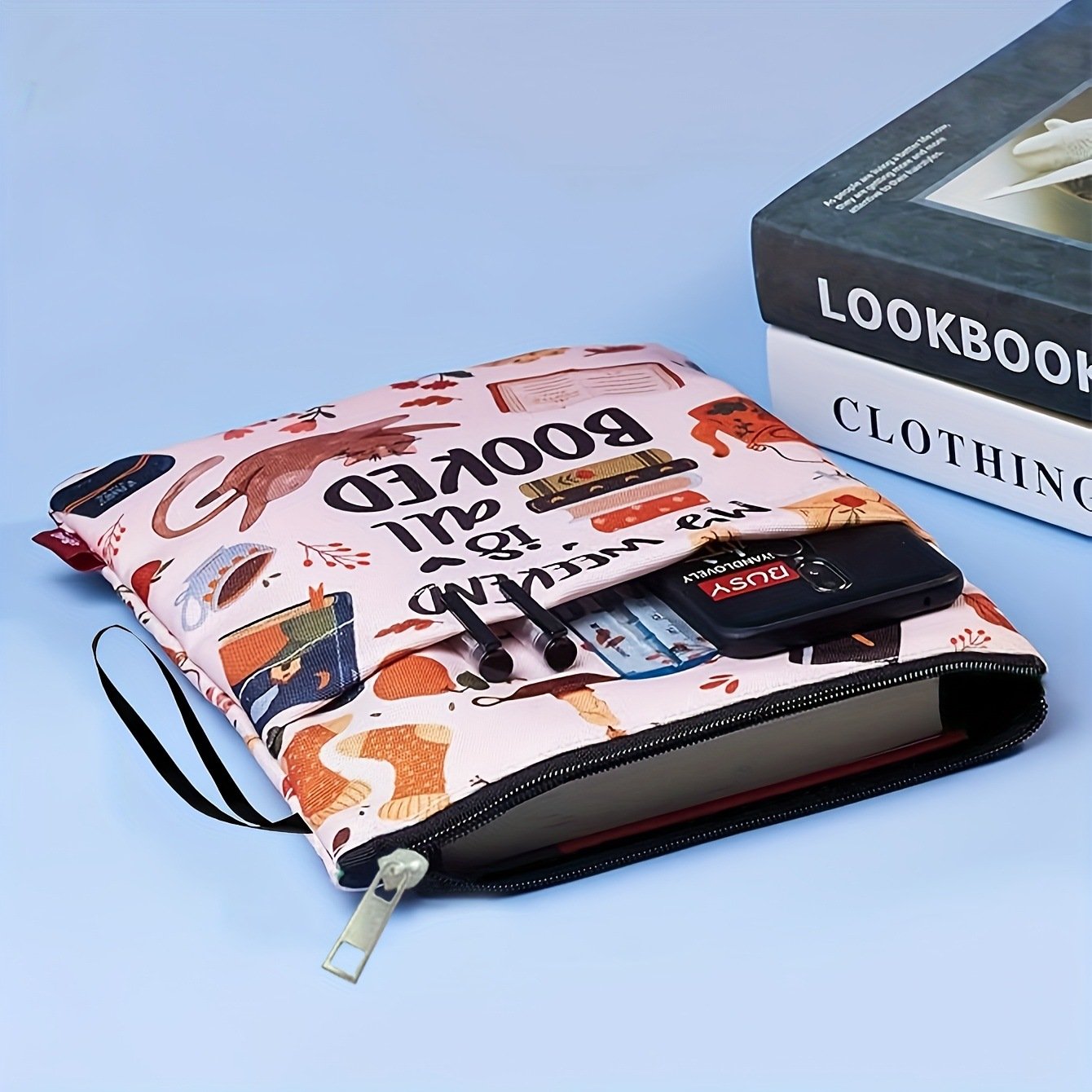Cat Teacup Zippered Book Sleeve with Printed Design – Waterproof Protective Cover for Books, Ideal for Readers and Students with Extra Pocket & Carry Strap - V888-ELOSUNG48182 Cat Teacup Zippered Book Sleeve with Printed Design – Waterproof Protective Cover for Books, Ideal for Readers and Students with Extra Pocket & Carry Strap - Image 4