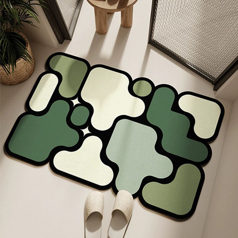 Ultra-Absorbent Instant Dry Diatom Mud Bathroom Mat (40 x 60 CM) - Puzzle Decor Anti-Slip Rubber Rug for Kitchen, Entryway & Shower(Green)