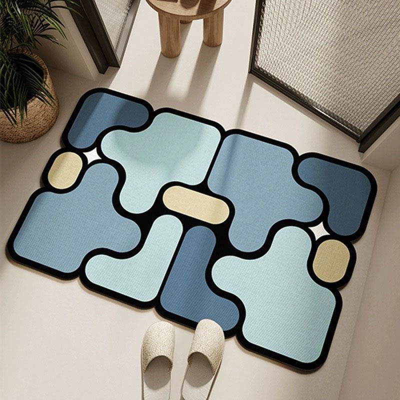 Ultra-Absorbent Instant Dry Diatom Mud Bathroom Mat (40 x 60 CM) - Puzzle Decor Anti-Slip Rubber Rug for Kitchen, Entryway & Shower(Blue)
