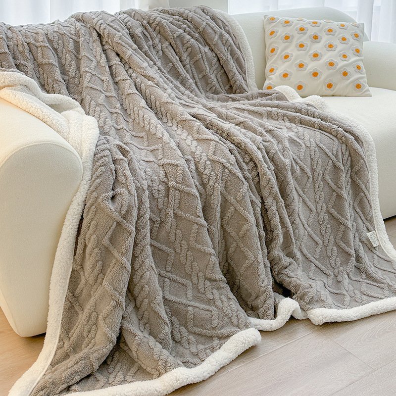 Grey 180*200cm Double Blanket, Taffeta Fleece Blanket, Thick Winter Quilt, Lambswool Coral Fleece Small Blanket, Office Nap Blanket, Sofa Cover Blanket, Bedding, Machine Washable