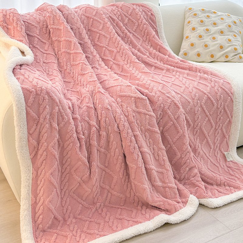 Pink 180*200cm Double Blanket, Taffeta Fleece Blanket, Thick Winter Quilt, Lambswool Coral Fleece Small Blanket, Office Nap Blanket, Sofa Cover Blanket, Bedding, Machine Washable