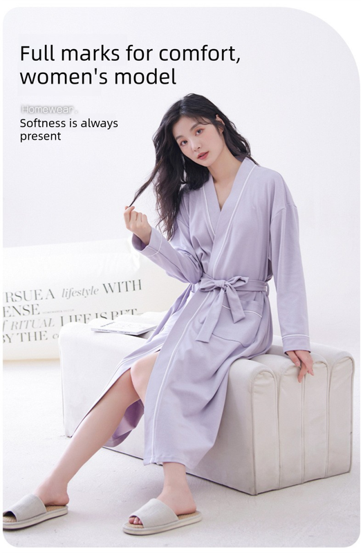 Purple 2XL size Women's Cotton Robe — Autumn/Winter Bathrobe & Morning Gown | Long Sleeve, Mid-Length, Plus Size | Loose, Comfortable, and Machine Washable | Suitable for All Seasons - V888-ELOSUNG50048 Purple 2XL size Women's Cotton Robe — Autumn/Winter Bathrobe & Morning Gown | Long Sleeve, Mid-Length, Plus Size | Loose, Comfortable, and Machine Washable | Suitable for All Seasons - Image 4