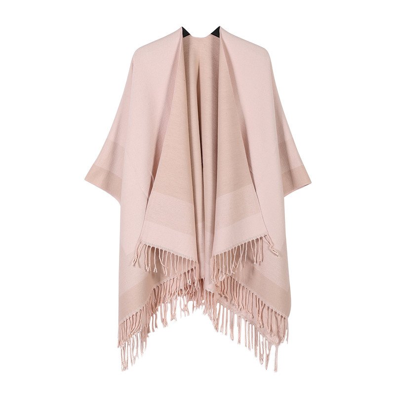 Pink elegant women's tassel cape shawl scarf, multi-functional all-in-one warm and comfortable winter shawl scarf, convenient for home, travel, and office wear, stylish and beautiful with tassels.