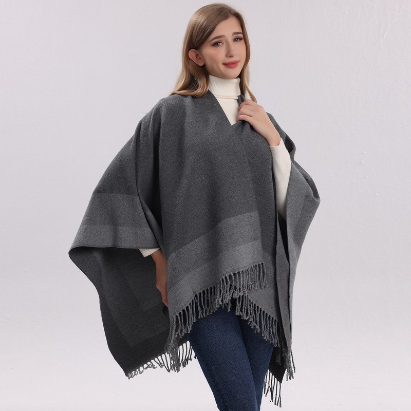 Khaki elegant women's tassel cape shawl scarf, multi-functional all-in-one warm and comfortable winter shawl scarf, convenient for home, travel, and office wear, stylish and beautiful with tassels. - V888-ELOSUNG50069 Khaki elegant women's tassel cape shawl scarf, multi-functional all-in-one warm and comfortable winter shawl scarf, convenient for home, travel, and office wear, stylish and beautiful with tassels. - Image 6