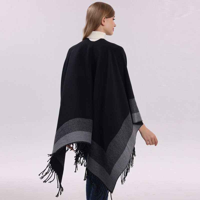Khaki elegant women's tassel cape shawl scarf, multi-functional all-in-one warm and comfortable winter shawl scarf, convenient for home, travel, and office wear, stylish and beautiful with tassels. - V888-ELOSUNG50069 Khaki elegant women's tassel cape shawl scarf, multi-functional all-in-one warm and comfortable winter shawl scarf, convenient for home, travel, and office wear, stylish and beautiful with tassels. - Image 7