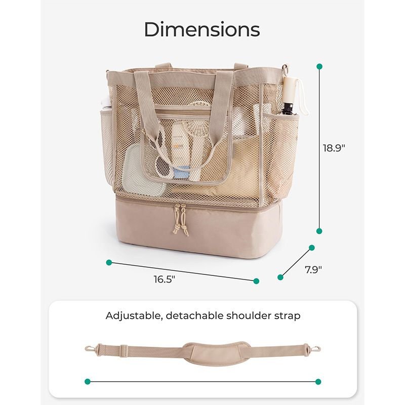 16.5 x 7.9 x 18.9" Black Beach Travel Mesh Tote Bag with 14L Insulated Drink Compartment - Multi Pockets Sandproof Beach Picnic Bag with Picnic Mat Strap, Cup Holder and Waterproof Phone Pocket - V888-ELOSUNG52646 16.5 x 7.9 x 18.9" Black Beach Travel Mesh Tote Bag with 14L Insulated Drink Compartment - Multi Pockets Sandproof Beach Picnic Bag with Picnic Mat Strap, Cup Holder and Waterproof Phone Pocket - Image 4