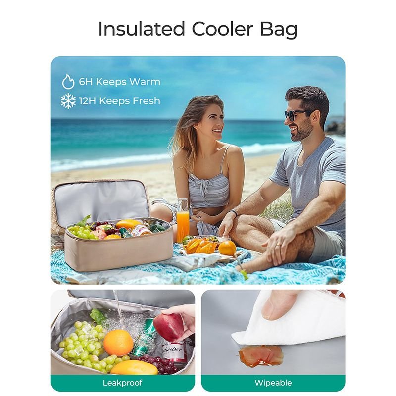 16.5 x 7.9 x 18.9" Black Beach Travel Mesh Tote Bag with 14L Insulated Drink Compartment - Multi Pockets Sandproof Beach Picnic Bag with Picnic Mat Strap, Cup Holder and Waterproof Phone Pocket - V888-ELOSUNG52646 16.5 x 7.9 x 18.9" Black Beach Travel Mesh Tote Bag with 14L Insulated Drink Compartment - Multi Pockets Sandproof Beach Picnic Bag with Picnic Mat Strap, Cup Holder and Waterproof Phone Pocket - Image 5