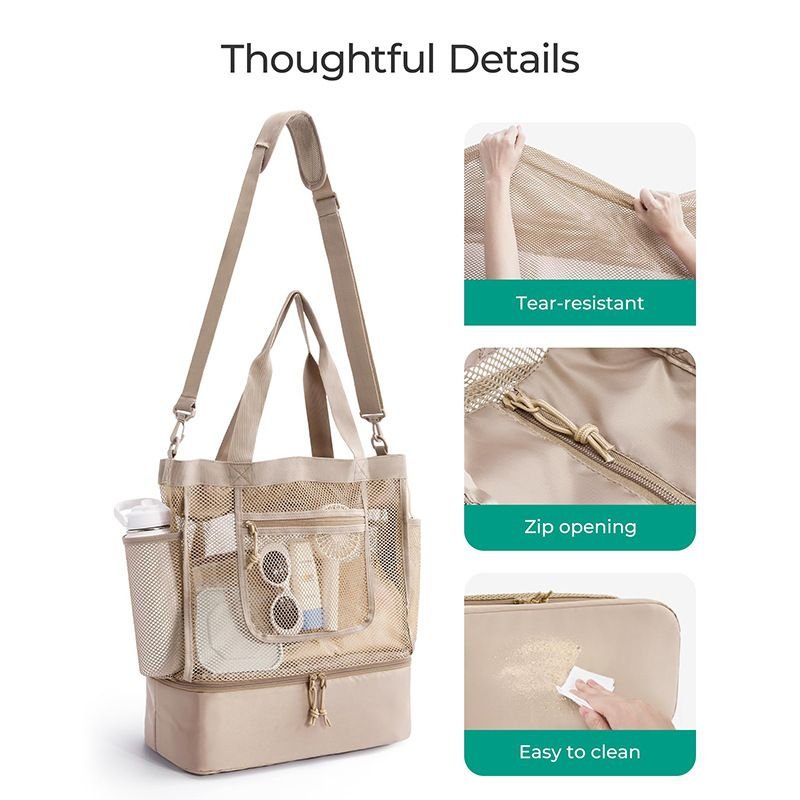 16.5 x 7.9 x 18.9" Light Blue Beach Travel Mesh Tote Bag with 14L Insulated Drink Compartment - Multi Pockets Sandproof Beach Picnic Bag with Picnic Mat Strap, Cup Holder and Waterproof Phone Pocket - V888-ELOSUNG52649 16.5 x 7.9 x 18.9" Light Blue Beach Travel Mesh Tote Bag with 14L Insulated Drink Compartment - Multi Pockets Sandproof Beach Picnic Bag with Picnic Mat Strap, Cup Holder and Waterproof Phone Pocket - Image 3