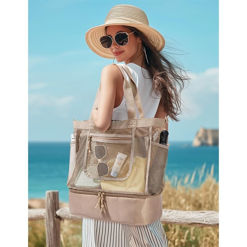 16.5 x 7.9 x 18.9" Light Blue Beach Travel Mesh Tote Bag with 14L Insulated Drink Compartment - Multi Pockets Sandproof Beach Picnic Bag with Picnic Mat Strap, Cup Holder and Waterproof Phone Pocket - V888-ELOSUNG52649 16.5 x 7.9 x 18.9" Light Blue Beach Travel Mesh Tote Bag with 14L Insulated Drink Compartment - Multi Pockets Sandproof Beach Picnic Bag with Picnic Mat Strap, Cup Holder and Waterproof Phone Pocket - Image 6