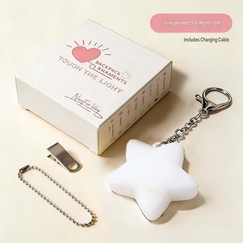 White Touch Activated Star Keychain Light - Cute Portable LED Night Light Rechargeable Bag Charm Lamp Star Shape Decorative Gift for Girls Bedroom Travel Use - V888-ELOSUNG54581 White Touch Activated Star Keychain Light - Cute Portable LED Night Light Rechargeable Bag Charm Lamp Star Shape Decorative Gift for Girls Bedroom Travel Use - Image 2
