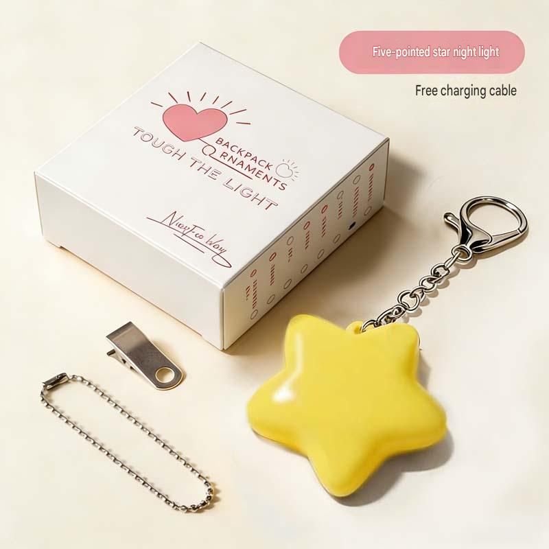 Yellow Touch Activated Star Keychain Light - Cute Portable LED Night Light Rechargeable Bag Charm Lamp Star Shape Decorative Gift for Girls Bedroom Travel Use - V888-ELOSUNG54582 Yellow Touch Activated Star Keychain Light - Cute Portable LED Night Light Rechargeable Bag Charm Lamp Star Shape Decorative Gift for Girls Bedroom Travel Use - Image 2