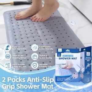 2Pack 70×40 cm Anti‑Slip Grip Shower Mat Quick‑Dry Bath Mat with 100+ Suction Cups