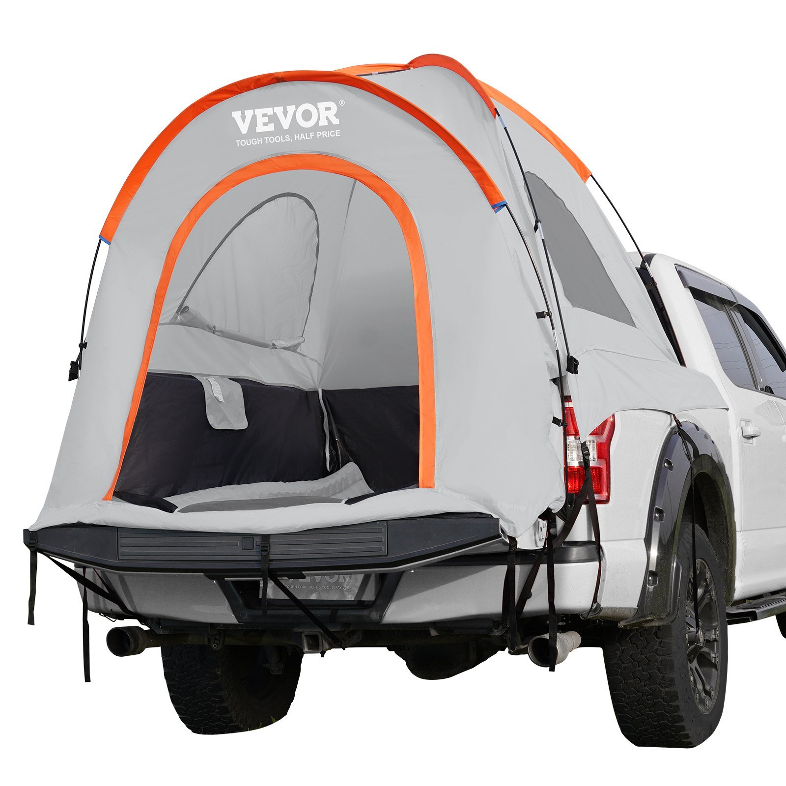 Truck Bed Tent, 5.5'-6' Pickup Truck Tent with Rain Layer and Carry Bag, Waterproof PU2000mm Double Layer Truck Tent for Camping, Accommodate 2-3 Person, for Camping Traveling Outdoor Activities