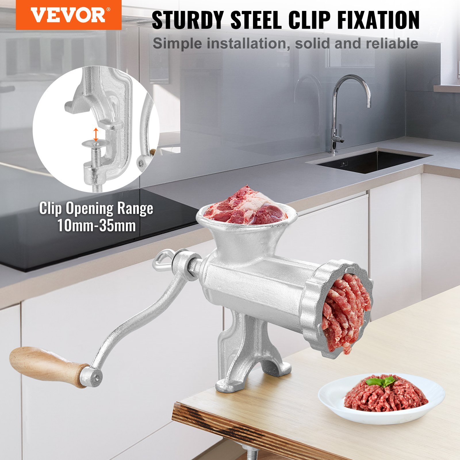 Manual Meat Grinder Heavy Duty Cast Iron Meat Grinder & Steel Table Clamp - V952-ZTSDJRJZT800S8NBLV0 Manual Meat Grinder Heavy Duty Cast Iron Meat Grinder & Steel Table Clamp - Image 2