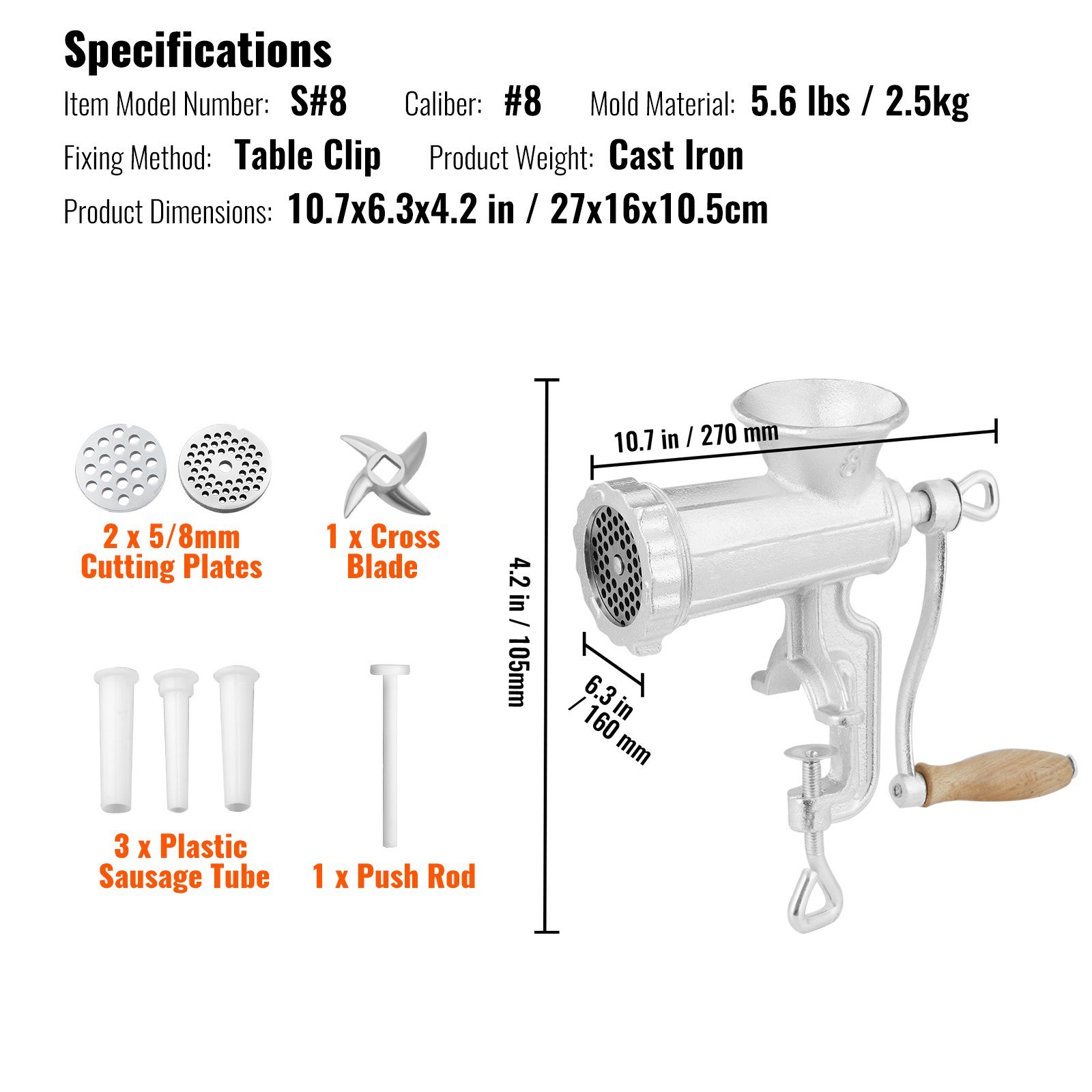 Manual Meat Grinder Heavy Duty Cast Iron Meat Grinder & Steel Table Clamp - V952-ZTSDJRJZT800S8NBLV0 Manual Meat Grinder Heavy Duty Cast Iron Meat Grinder & Steel Table Clamp - Image 7