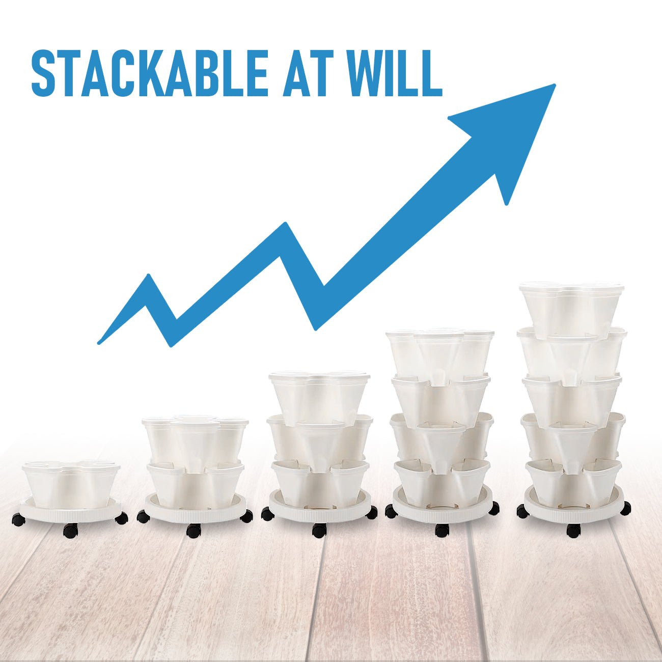 5 Tier Stackable Planter Pots Vertical Garden Stacking Space Saving High Yield Ideal for Herbs Flower Plants Veggies With Wheel White 37cm Width - V985-STACKABLEPLANTERSET 5 Tier Stackable Planter Pots Vertical Garden Stacking Space Saving High Yield Ideal for Herbs Flower Plants Veggies With Wheel White 37cm Width - Image 4