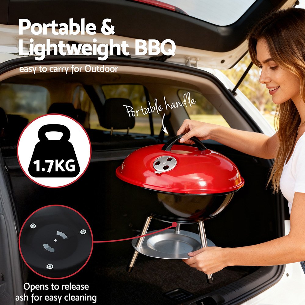 Grillz Charcoal BBQ Grill Portable with Lid for Camping Outdoor - XFEL-BBQ-SMO-RBK Grillz Charcoal BBQ Grill Portable with Lid for Camping Outdoor - Image 7
