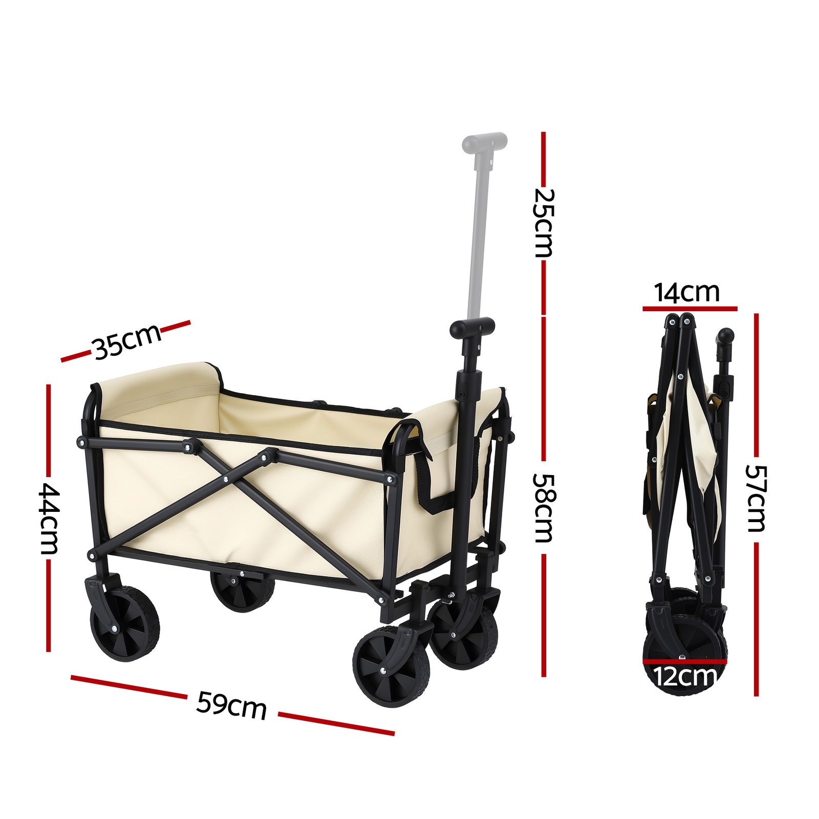 Gardeon Garden Cart Folding Trolley Camping Wagon Barrow Outdoor Beach Beige - XFEL-GCT-OX-BE Gardeon Garden Cart Folding Trolley Camping Wagon Barrow Outdoor Beach Beige - Image 3