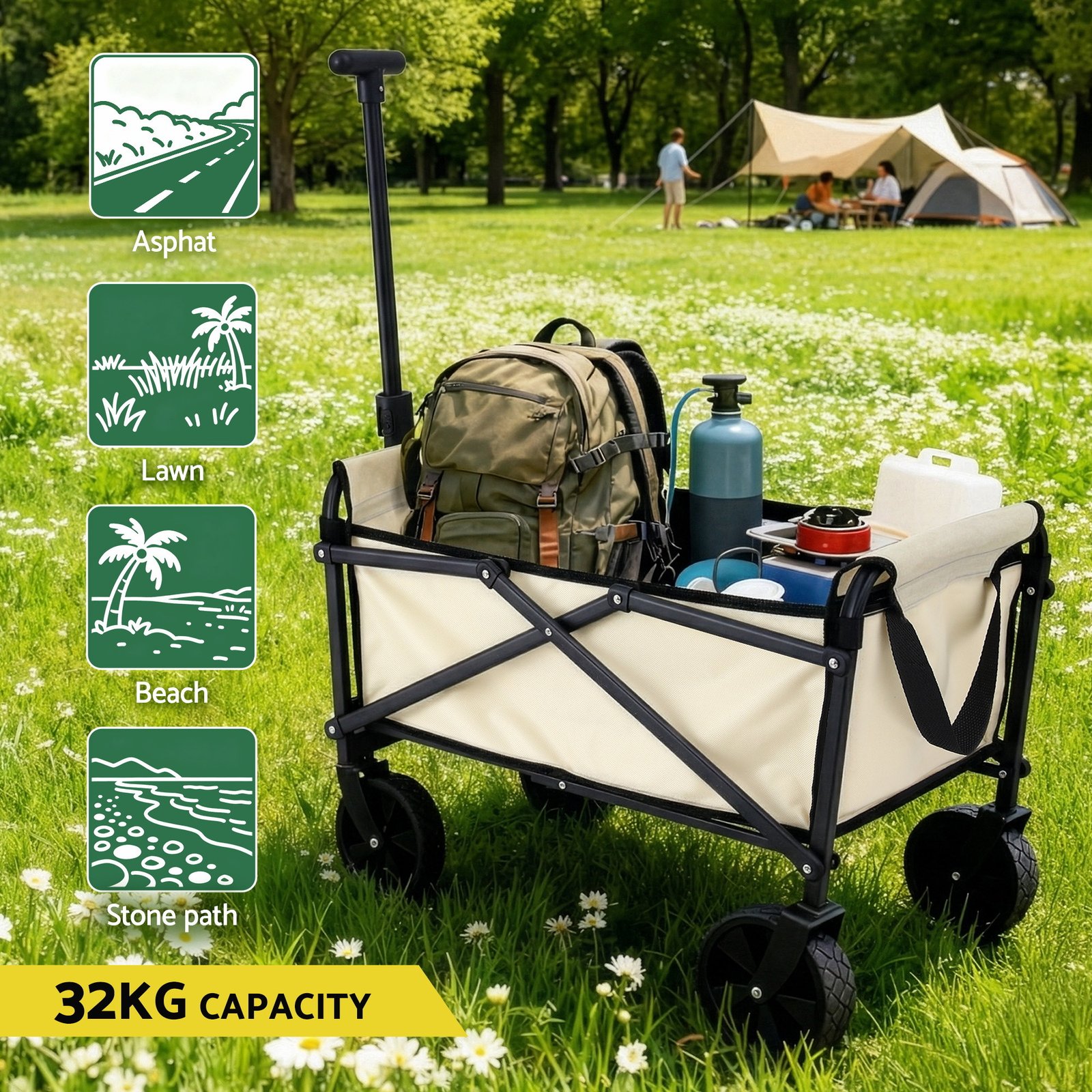 Gardeon Garden Cart Folding Trolley Camping Wagon Barrow Outdoor Beach Beige - XFEL-GCT-OX-BE Gardeon Garden Cart Folding Trolley Camping Wagon Barrow Outdoor Beach Beige - Image 7