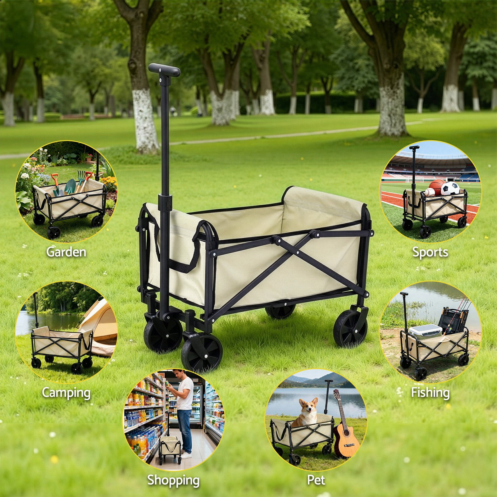 Gardeon Garden Cart Folding Trolley Camping Wagon Barrow Outdoor Beach Beige - XFEL-GCT-OX-BE Gardeon Garden Cart Folding Trolley Camping Wagon Barrow Outdoor Beach Beige - Image 9