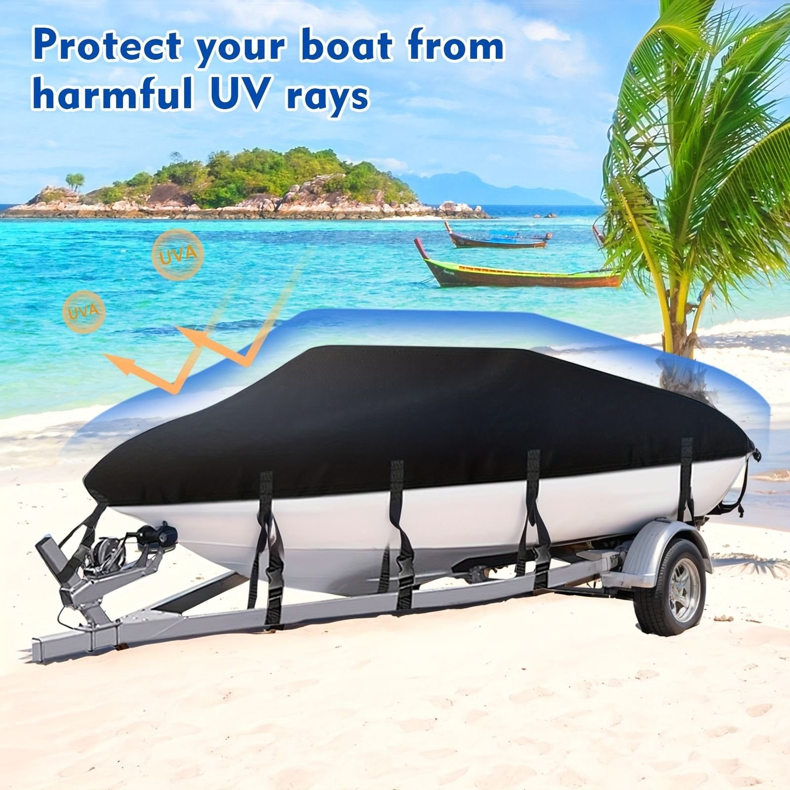 Trailerable Boat Cover – 600DHeavy Duty Waterproof Tarp with Storage Bag, Designed for V-Hull, Fish & Ski, Runabout, Bass & Fishing Boats,21-24FTBlack - V1197-21-24FTBLACK Trailerable Boat Cover – 600DHeavy Duty Waterproof Tarp with Storage Bag, Designed for V-Hull, Fish & Ski, Runabout, Bass & Fishing Boats,21-24FTBlack - Image 7