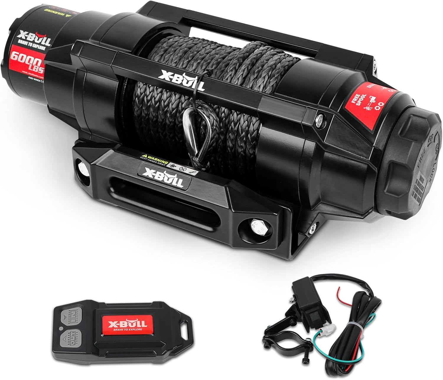 X-BULL 6000lbs Electric Winch 12V Synthetic Rope Towing Trailer ATV UTV BOAT Upgraded version - V211-AUEB-AXEW010SS X-BULL 6000lbs Electric Winch 12V Synthetic Rope Towing Trailer ATV UTV BOAT Upgraded version