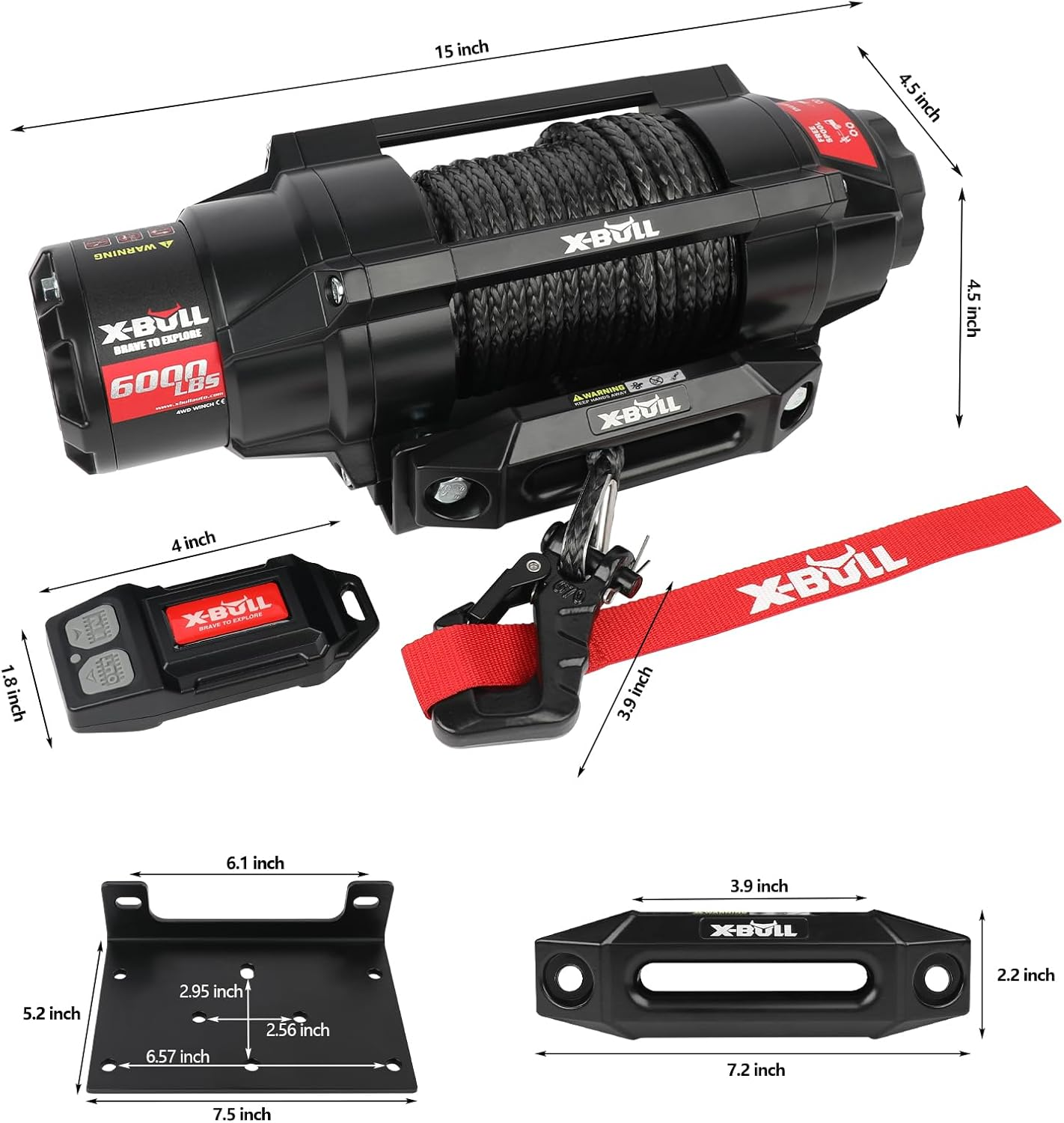 X-BULL 6000lbs Electric Winch 12V Synthetic Rope Towing Trailer ATV UTV BOAT Upgraded version - V211-AUEB-AXEW010SS X-BULL 6000lbs Electric Winch 12V Synthetic Rope Towing Trailer ATV UTV BOAT Upgraded version - Image 6