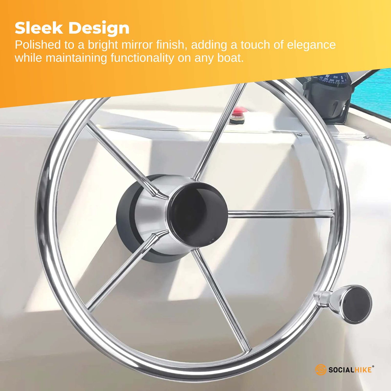 13.5" Boat Stainless Steel Steering Wheel - 5 Spoke with Knob For 3/4" Shaft - V238-SUPDZ-40838175195216 13.5" Boat Stainless Steel Steering Wheel - 5 Spoke with Knob For 3/4" Shaft - Image 7