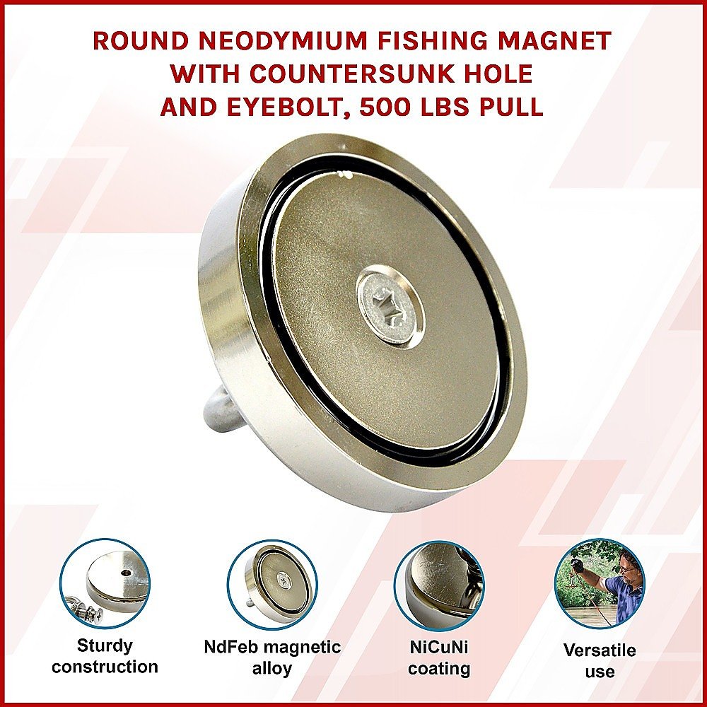 Round Neodymium Fishing Magnet with Countersunk Hole and Eyebolt, 500 LBS pull - V63-821733 Round Neodymium Fishing Magnet with Countersunk Hole and Eyebolt, 500 LBS pull - Image 3