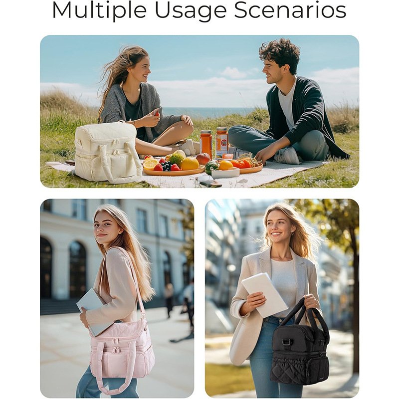 Brown Chic Double Deck Insulated Lunch Bag - Leakproof Cooler Tote for Women - V888-ELOSUNG23864 Brown Chic Double Deck Insulated Lunch Bag - Leakproof Cooler Tote for Women - Image 6