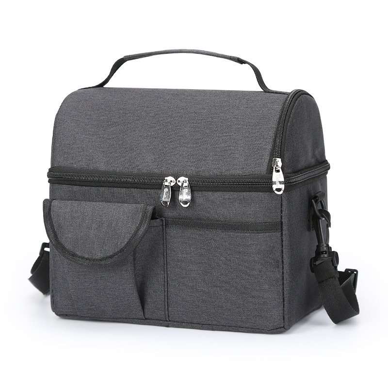 2 Pcs Black Premium Double Layer Insulated Lunch Bag - 8.4L Thermal Cooler Tote with Shoulder Strap