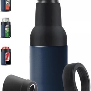 3-in-1 Beer Bottle Insulated Tumbler and Can Cooler with Bottle Opener – Double Wall Stainless Steel Soda Can Insulator & Holder for Car Outdoor Beverage Storage, 12oz Dark Blue
