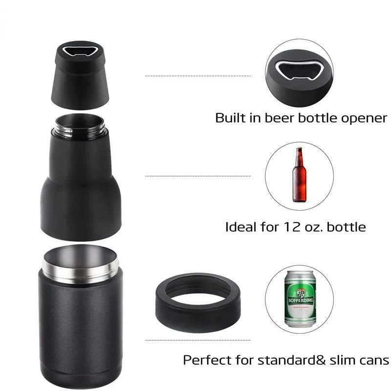 3-in-1 Beer Bottle Insulated Tumbler and Can Cooler with Bottle Opener – Double Wall Stainless Steel Soda Can Insulator & Holder for Car Outdoor Beverage Storage, 12oz Silver - V888-ELOSUNG52013 3-in-1 Beer Bottle Insulated Tumbler and Can Cooler with Bottle Opener – Double Wall Stainless Steel Soda Can Insulator & Holder for Car Outdoor Beverage Storage, 12oz Silver - Image 3