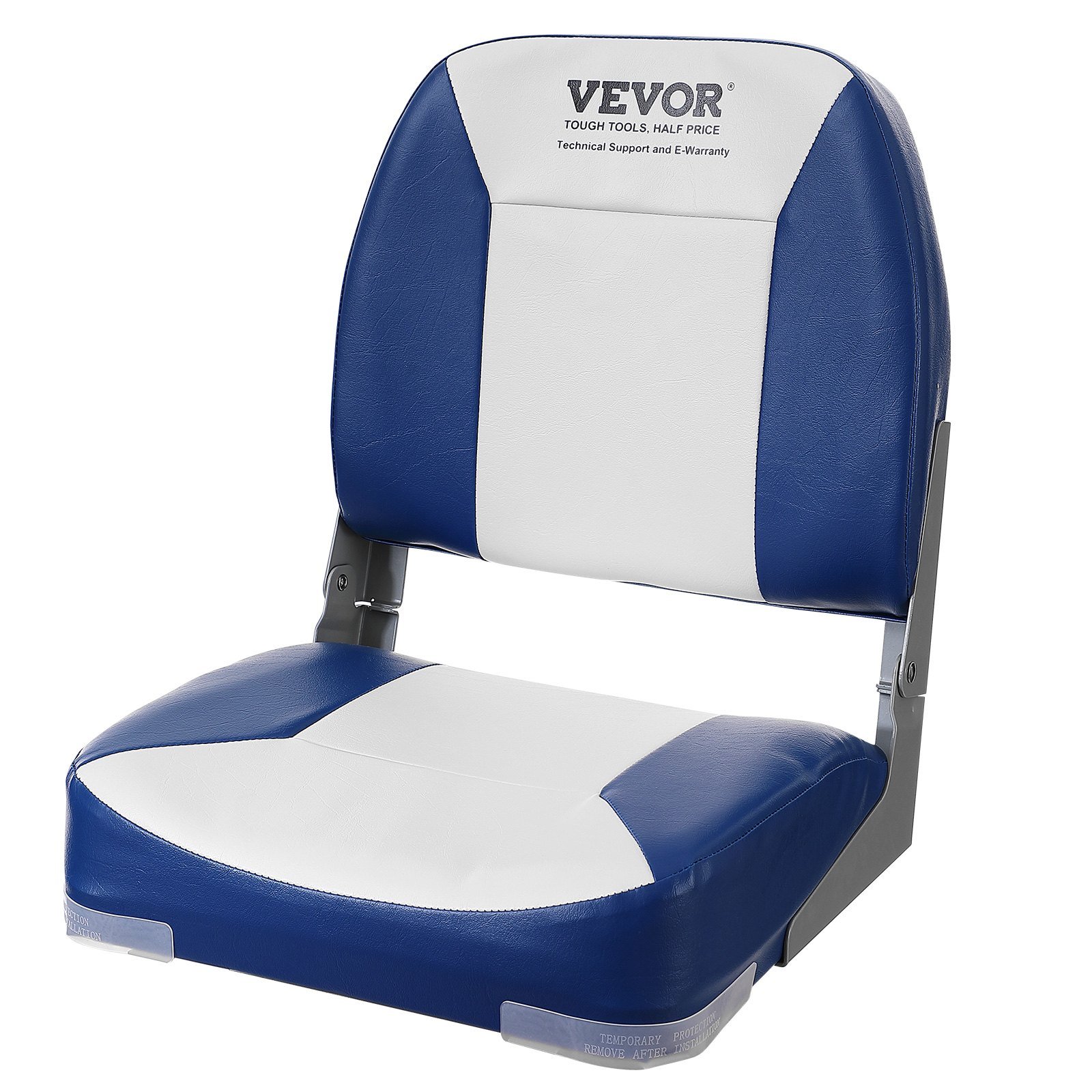 Boat Seat, 480 mm Low Back Boat Seat, Folding Boat Chair with Thickened Sponge Padding and Hinge, Fold-Down Boat Captain Chair for Fishing Boat, Sightseeing Boat, Speedboat, Canoe, 1-Piece