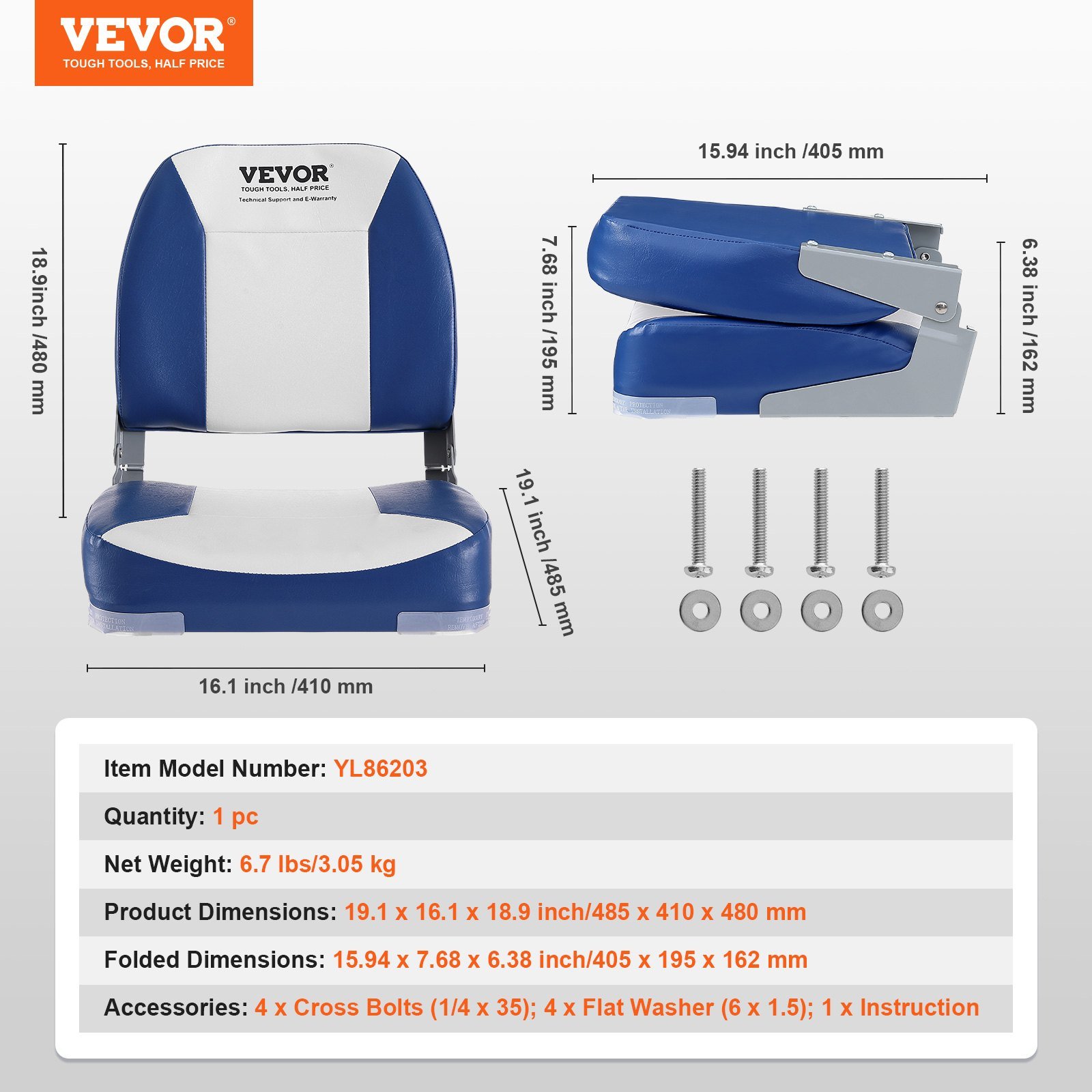 Boat Seat Low Back Fold-Down Fishing Boat Chair with Sponge Padding 2 Pack - V952-ZHSKU00000000000057 Boat Seat Low Back Fold-Down Fishing Boat Chair with Sponge Padding 2 Pack - Image 7