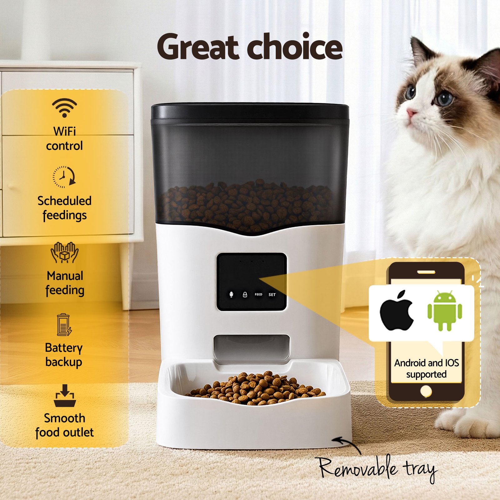 i.Pet Automatic Pet Feeder Dog Cat Feeder Wifi 3L Auto Smart Food Dispenser - PET-FEEDER-3L-WIFI-WH i.Pet Automatic Pet Feeder Dog Cat Feeder Wifi 3L Auto Smart Food Dispenser - Image 4