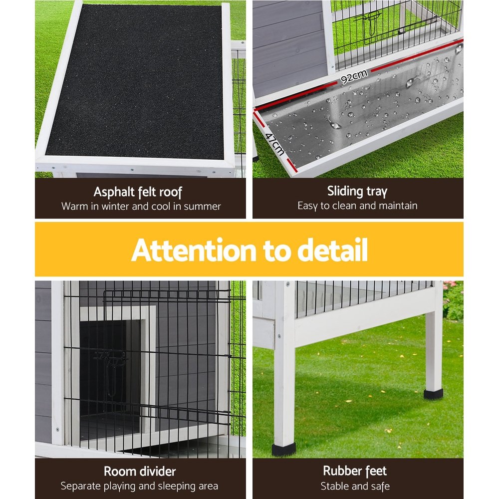 i.Pet Rabbit Hutch Chicken Coop 97cm x 49cm x 86cm Chicken Coop Large Run Wooden Outdoor Cage House - PET-GT-RH915L-GW i.Pet Rabbit Hutch Chicken Coop 97cm x 49cm x 86cm Chicken Coop Large Run Wooden Outdoor Cage House - Image 6