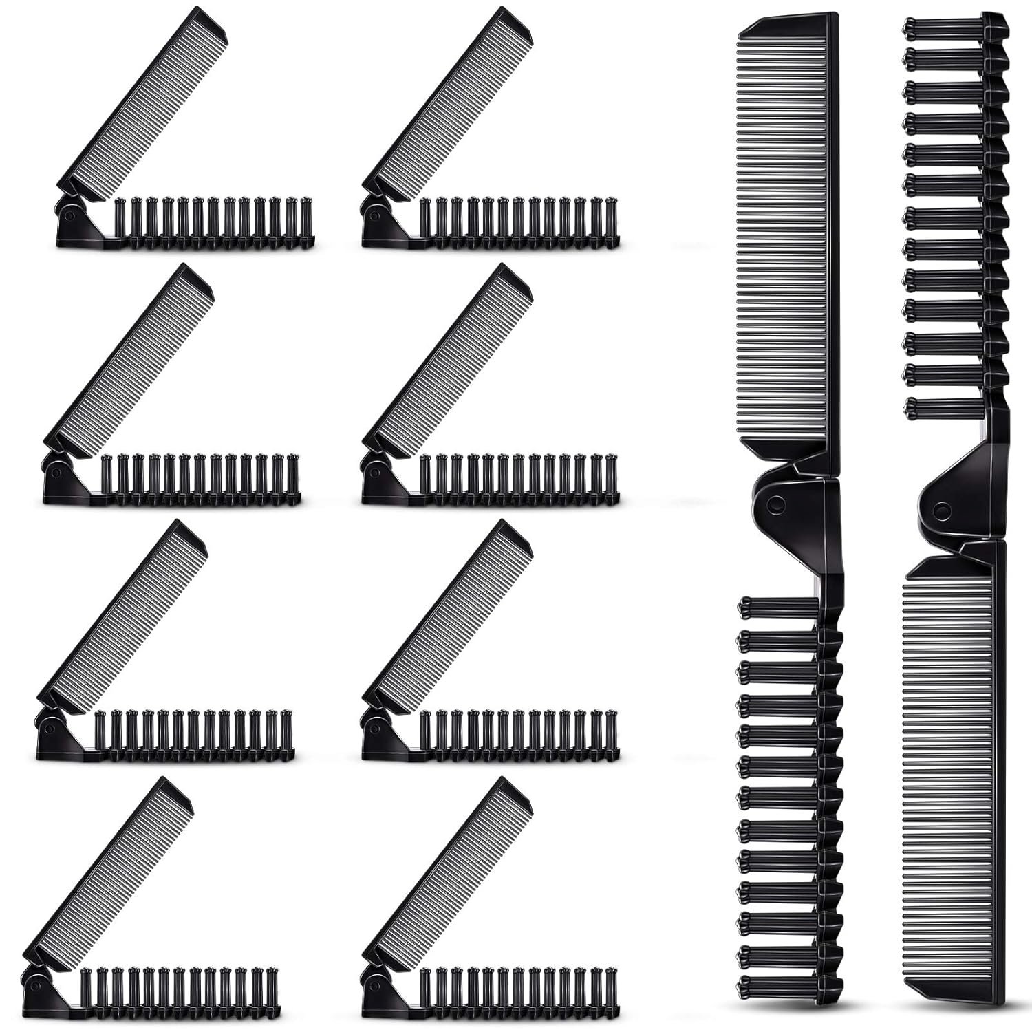 10 Pcs Portable Travel Folding Comb Brush Combo Compact Foldable Hair Brush Pocket Size Comb Double Headed for Women Men Homeless Hotel Shelter Nursing Home Charity Church (Black)