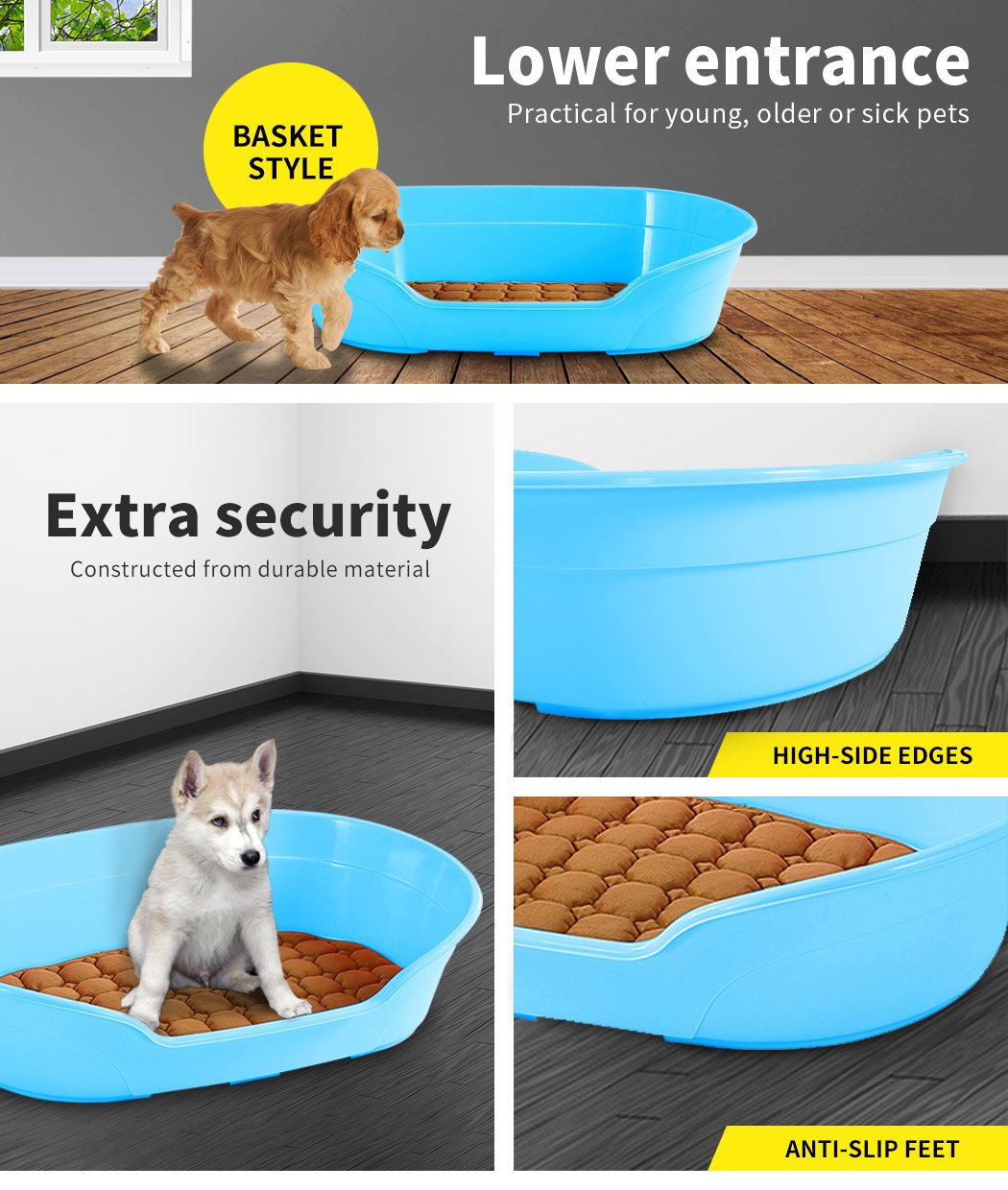 YES4PETS Pet Bed Small Plastic Dog Bedding Sleeping Resting Washable Basket Blue - V278-BP218-DOGBED-S-BLUE YES4PETS Pet Bed Small Plastic Dog Bedding Sleeping Resting Washable Basket Blue - Image 5