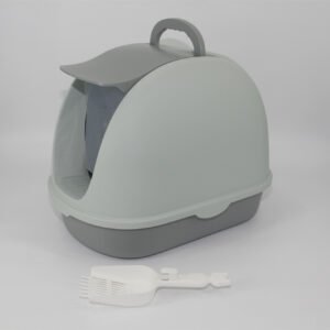 YES4PETS Portable Hooded Cat Toilet Litter Box Tray House with Handle and Scoop Grey